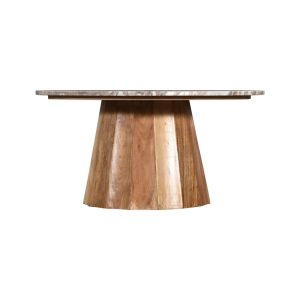 Coffee table Ezerdian solid acacia wood in natural color and marble top Diameter 90x45 cm