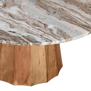 Coffee table Ezerdian solid acacia wood in natural color and marble top Diameter 90x45 cm