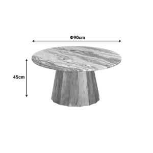 Coffee table Ezerdian solid acacia wood in natural color and marble top Diameter 90x45 cm