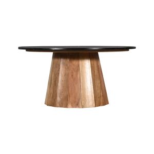Coffee table Ezerdian solid acacia wood in natural color and black marble top Diameter 90x45 cm