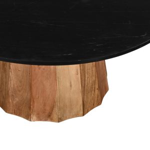 Coffee table Ezerdian solid acacia wood in natural color and black marble top Diameter 90x45 cm