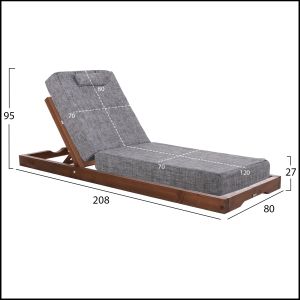 Шезлонг за плаж Ikaria HM10622.05 борова дървесина в орех - сив текстилен - възглавница 20 см