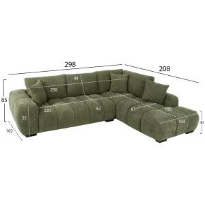 CORNER SOFA (RIGHT) COVEN HM3266.14R GREEN FABRIC 298X102-208X85CM.