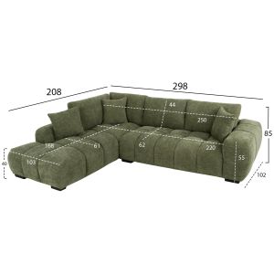 CORNER SOFA (LEFT) COVEN HM3266.14L GREEN FABRIC 298X102-208X85CM.