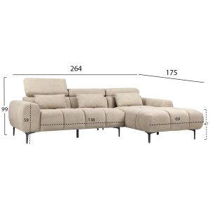 CORNER SOFA RIGHT DIVYA HM3267.11R BROWN FABRIC 264X175X99CM.
