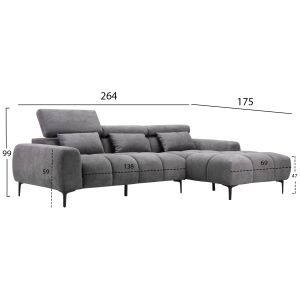 CORNER SOFA RIGHT DIVYA HM3267.12R GREY FABRIC 264X175X99CM.
