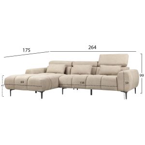 CORNER SOFA LEFT DIVYA HM3267.11L BROWN FABRIC 264X175X99CM.