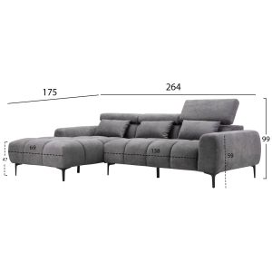 CORNER SOFA LEFT DIVYA HM3267.12L GREY FABRIC 264X175X99CM.
