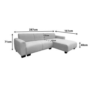 Corner sofa with a reversible corner Erros with fabric in light gray color 287x161x71cm