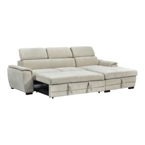 Dreamora corner sofa bed left with storage space, beige fabric, 270x167x82cm