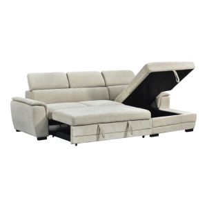Dreamora corner sofa bed left with storage space, beige fabric, 270x167x82cm