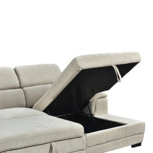 Dreamora corner sofa bed left with storage space, beige fabric, 270x167x82cm