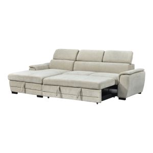Dreamora corner sofa bed with storage, beige, fabric, 270x167x82cm