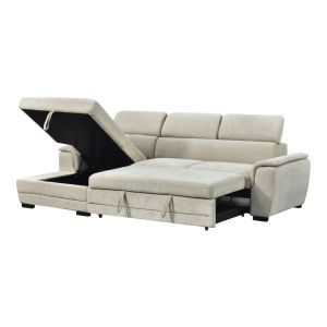 Dreamora corner sofa bed with storage, beige, fabric, 270x167x82cm