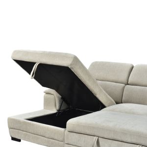 Dreamora corner sofa bed with storage, beige, fabric, 270x167x82cm