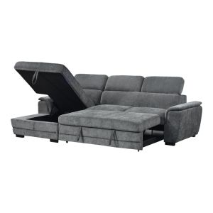 Dreamora corner sofa bed with storage, black fabric, 270x167x82cm
