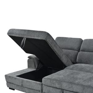 Dreamora corner sofa bed with storage, black fabric, 270x167x82cm