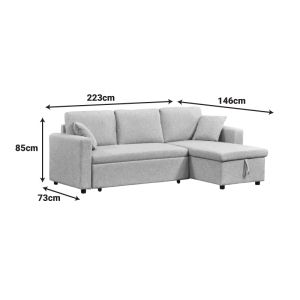 Kamore corner sofa bed with storage, fabric, beige, 223x146x85cm