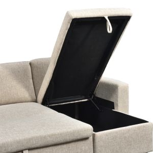 Kamore corner sofa bed with storage, fabric, beige, 223x146x85cm
