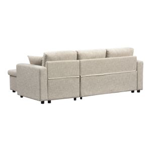 Kamore corner sofa bed with storage, fabric, beige, 223x146x85cm
