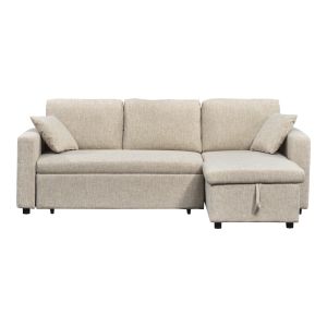 Kamore corner sofa bed with storage, fabric, beige, 223x146x85cm