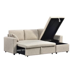 Kamore corner sofa bed with storage, fabric, beige, 223x146x85cm