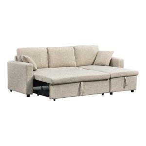 Kamore corner sofa bed with storage, fabric, beige, 223x146x85cm