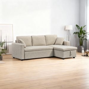 Kamore corner sofa bed with storage, fabric, beige, 223x146x85cm