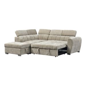 Corner sofa bed right corner Nuvora with storage space beige fabric 244x225x79cm