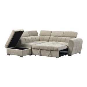 Corner sofa bed right corner Nuvora with storage space beige fabric 244x225x79cm