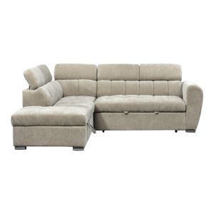 Corner sofa bed right corner Nuvora with storage space beige fabric 244x225x79cm