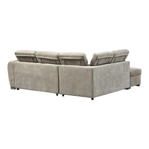 Corner sofa bed right corner Nuvora with storage space beige fabric 244x225x79cm