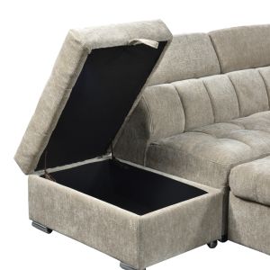 Corner sofa bed right corner Nuvora with storage space beige fabric 244x225x79cm