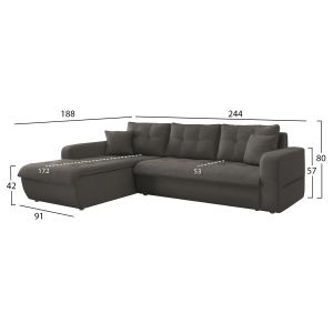 Corner sofa bed left Kanso HM3338.01L gray fabric 244X188X80 cm.