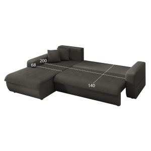 Corner sofa bed left Kanso HM3338.01L gray fabric 244X188X80 cm.