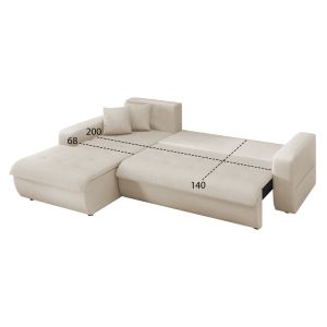 Corner sofa bed left Kanso HM3338.03L beige fabric 244X188X80 cm.