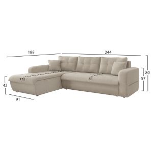 Corner sofa bed left Kanso HM3338.03L beige fabric 244X188X80 cm.