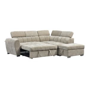 Corner sofa bed left corner Nuvora with storage space beige fabric 244x225x79cm
