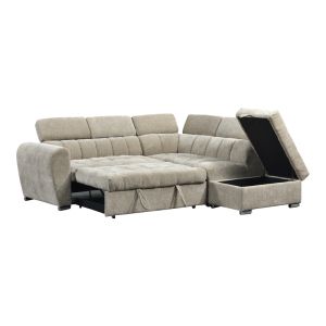 Corner sofa bed left corner Nuvora with storage space beige fabric 244x225x79cm