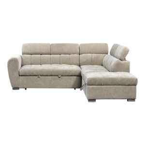 Corner sofa bed left corner Nuvora with storage space beige fabric 244x225x79cm