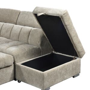 Corner sofa bed left corner Nuvora with storage space beige fabric 244x225x79cm
