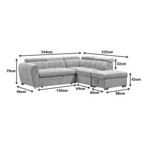 Corner sofa bed left corner Nuvora with storage space beige fabric 244x225x79cm