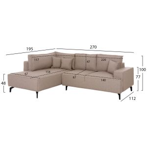 Corner sofa bed with storage space Saffira HM3303.03L beige fabric 270X195X100HCM.