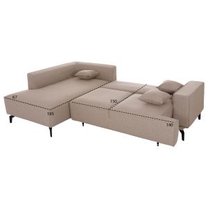 Corner sofa bed with storage space Saffira HM3303.03L beige fabric 270X195X100HCM.