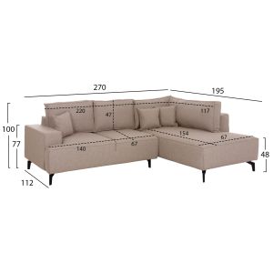 Corner sofa bed with storage space Saffira HM3303.03R beige fabric 270X195X100HCM.