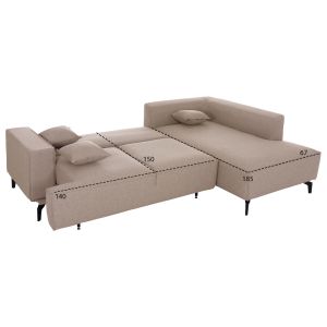 Corner sofa bed with storage space Saffira HM3303.03R beige fabric 270X195X100HCM.