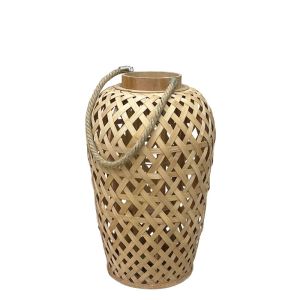 Bamboo woven lantern natural brown with rope handle and candle glass - Φ29X49CM 4/KIB