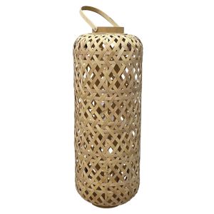 Bamboo woven lantern natural brown cylindrical with handle and glass for candle - Φ27X73CM 8/KIB