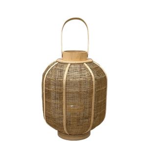 Bamboo lantern fine weave natural brown cylindrical with handle and glass for candle - Φ28X36CM 12/KIB