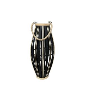 Bamboo lantern black/brown oval with rope handle and glass for candle - Φ23.5X53CM 12/KIB